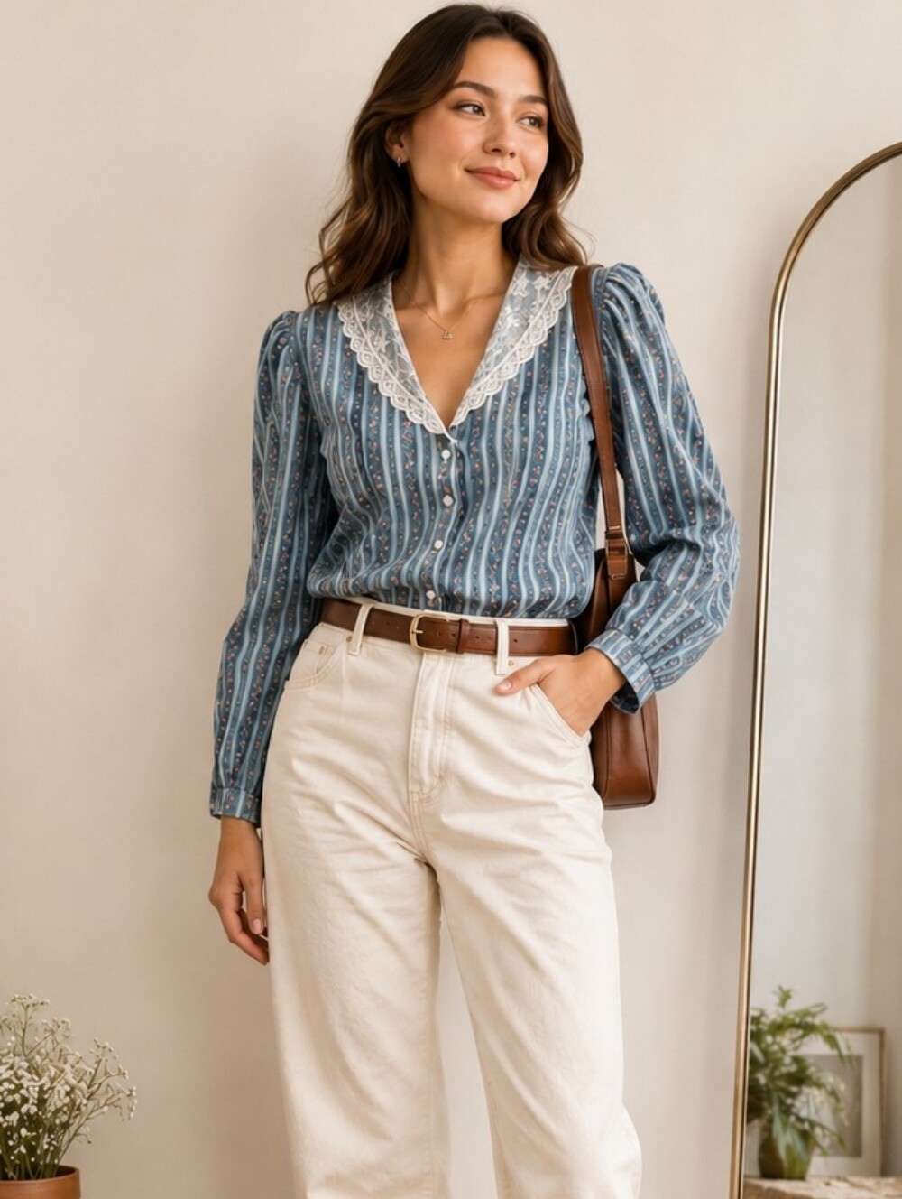 Vintage Cottage Core Floral Lace Blouse